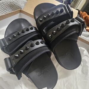 Christian Louboutin Spiked Studded Black Slide Sandals Size 37.5